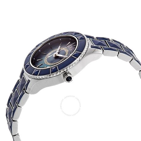 dior christal blue mother of pearl dial automatic ladies watch|More.